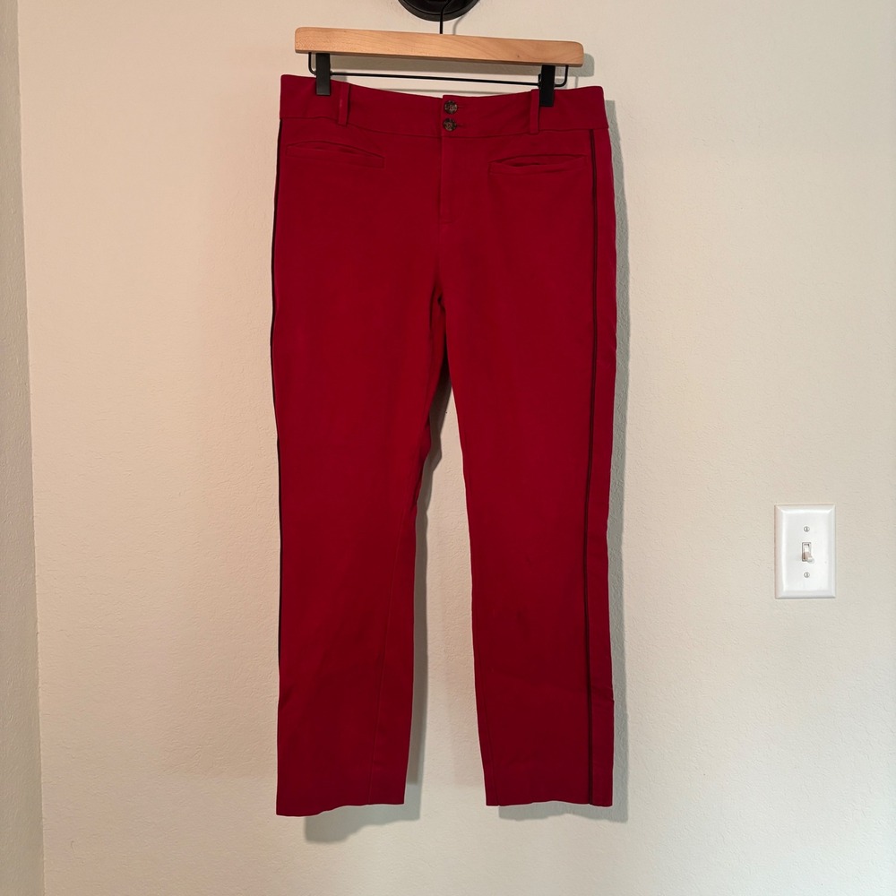 Anthropologie Pants The Essential Slim 10 Cotton Blend Red Tuxedo Stripe Preppy